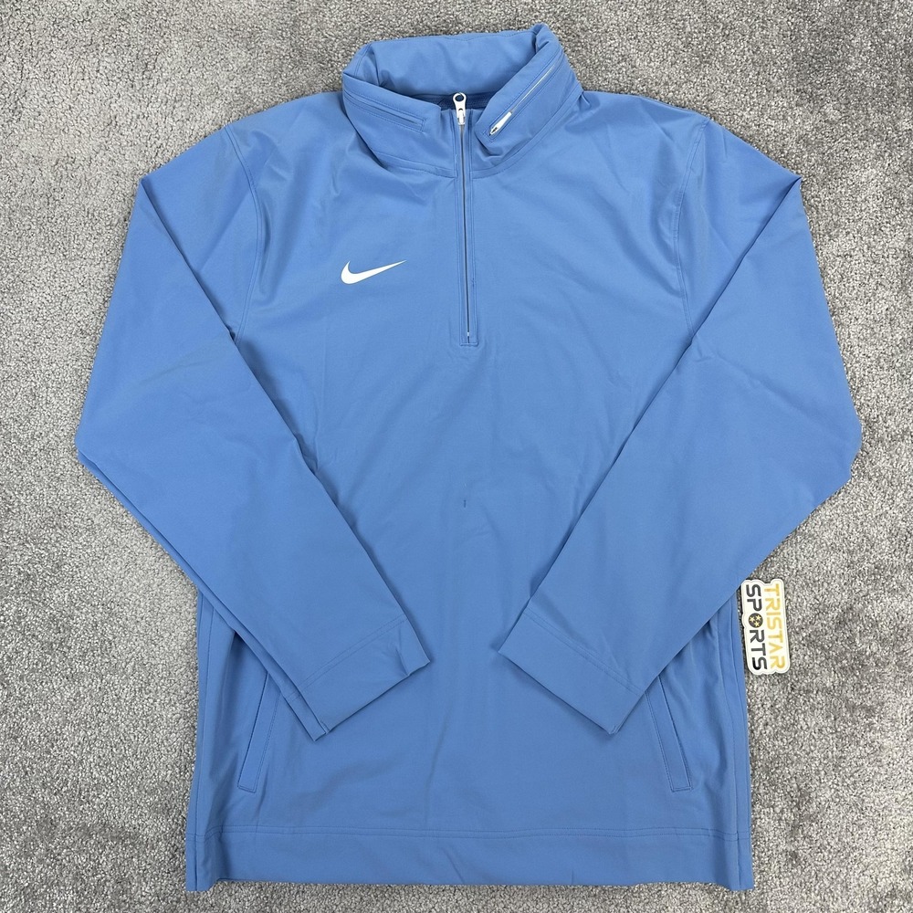 Nike Football Coaches Jacket Mens Small Blue 1/4 Zip Hooded Long Sleeve Pullover